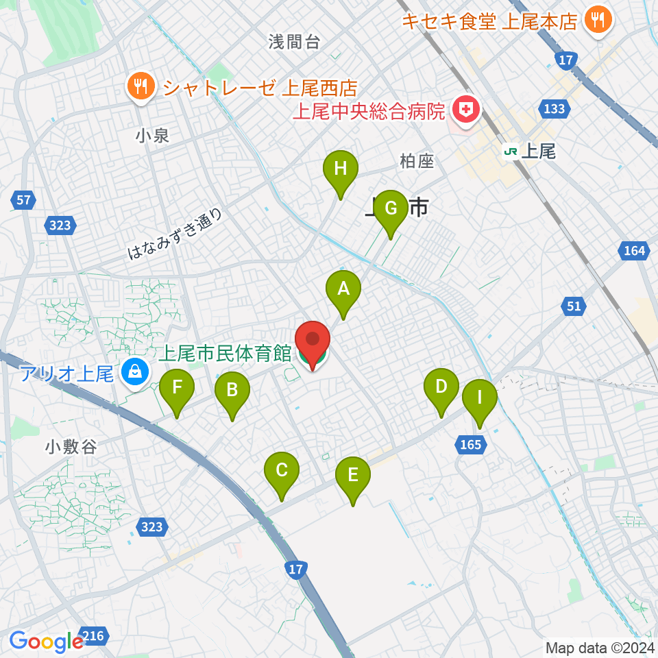 上尾市民体育館周辺のコンビニエンスストア一覧地図