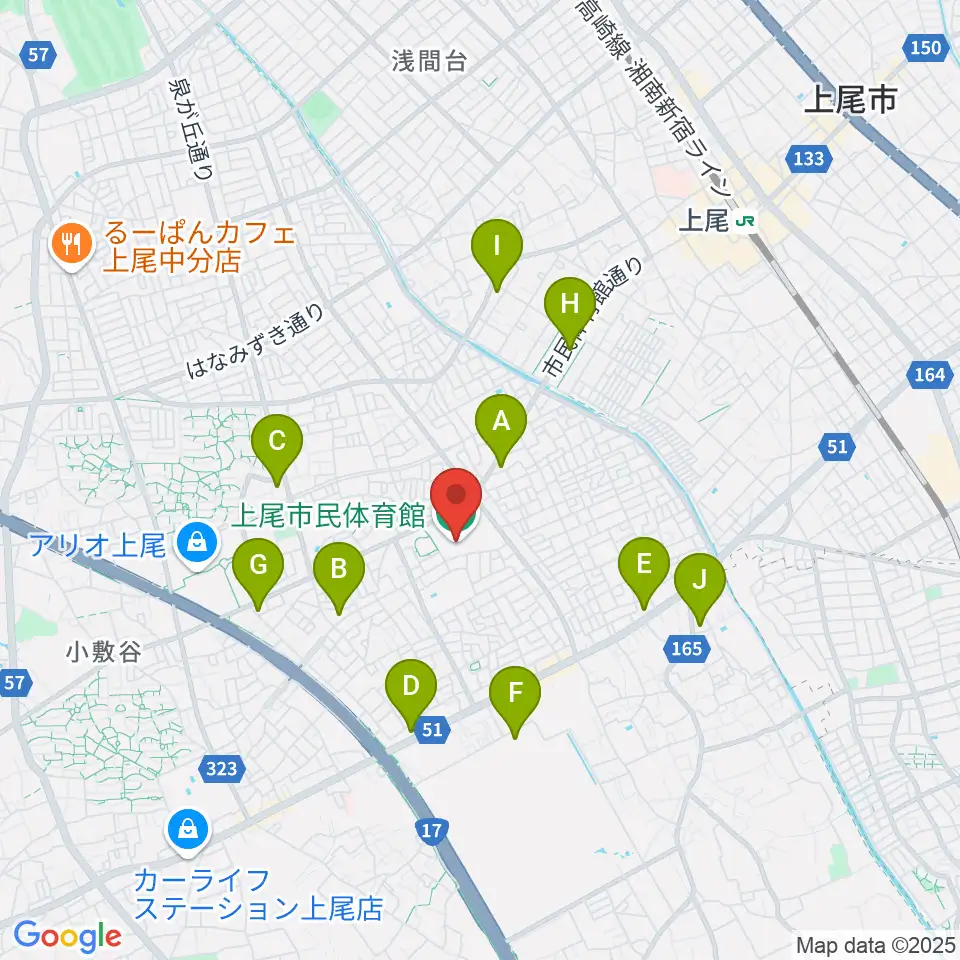 上尾市民体育館周辺のコンビニエンスストア一覧地図