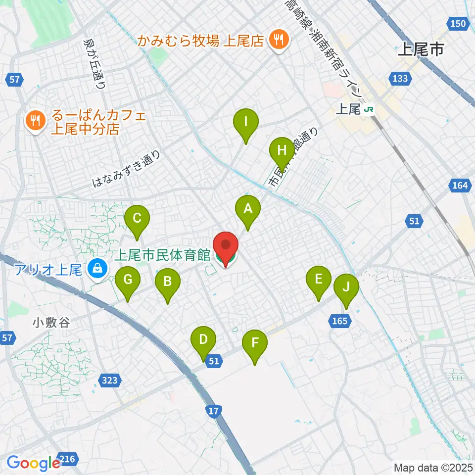 上尾市民体育館周辺のコンビニエンスストア一覧地図