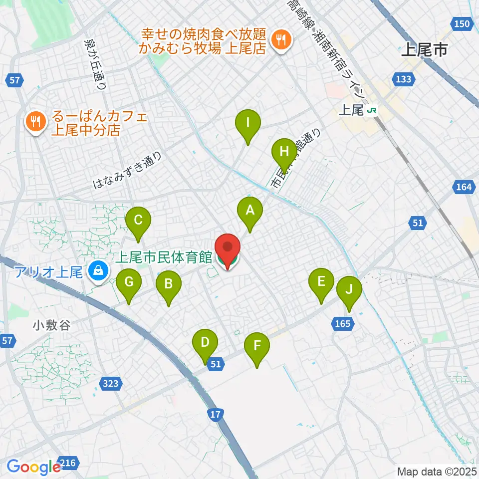 上尾市民体育館周辺のコンビニエンスストア一覧地図