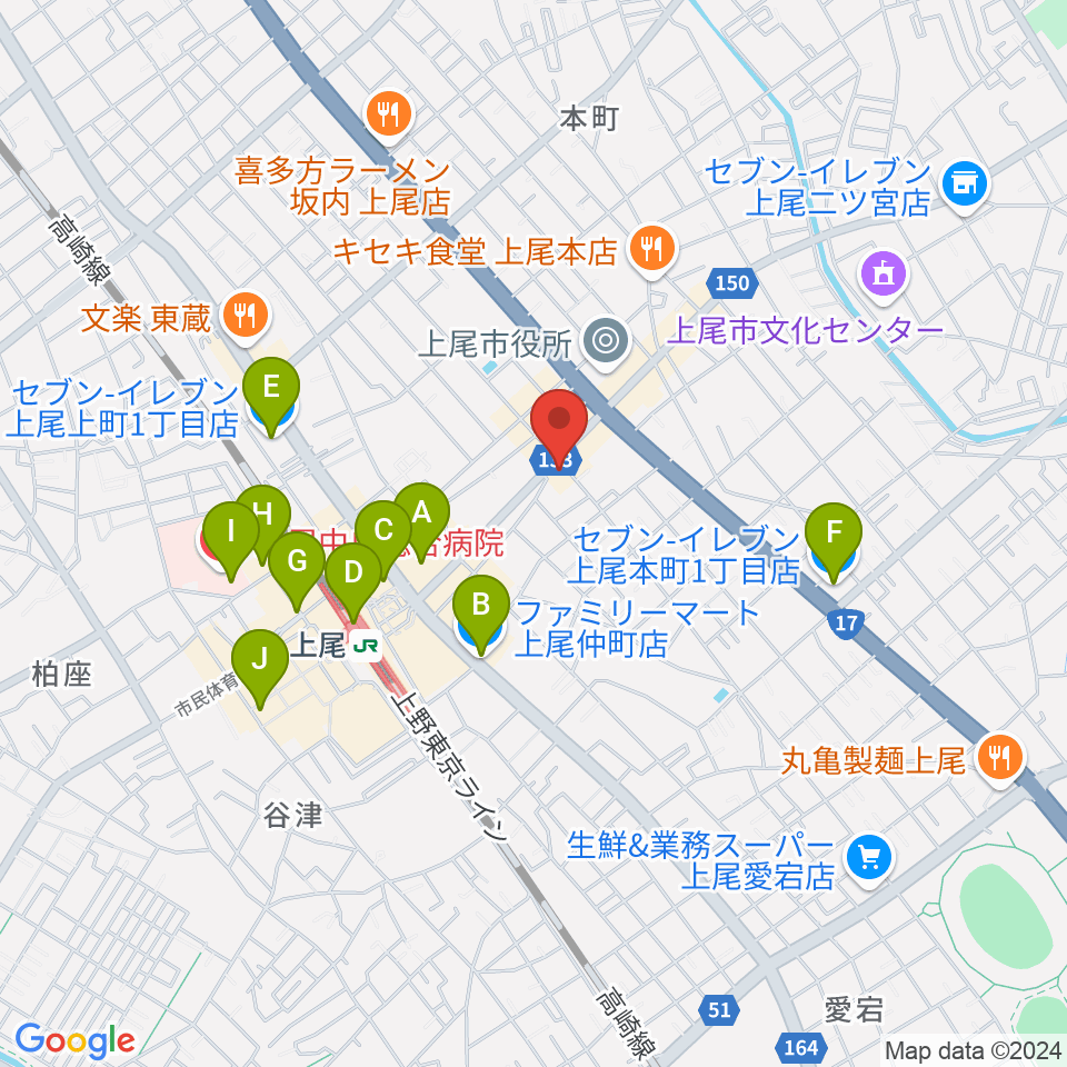 ニコニコ堂上尾センター周辺のコンビニエンスストア一覧地図