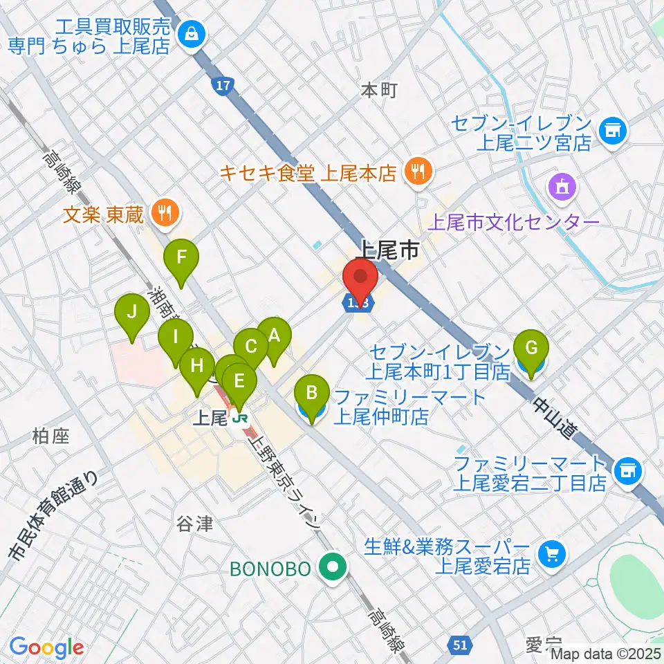 ニコニコ堂上尾センター周辺のコンビニエンスストア一覧地図