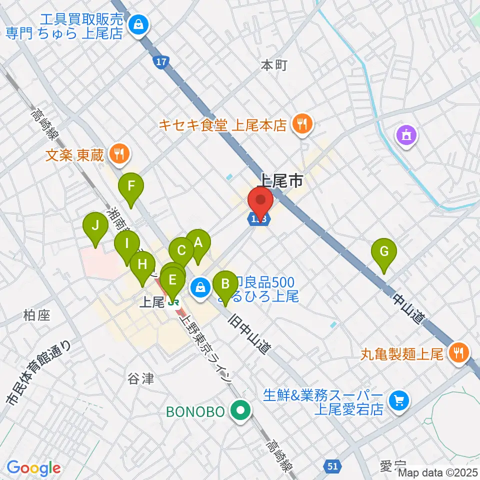 ニコニコ堂上尾センター周辺のコンビニエンスストア一覧地図