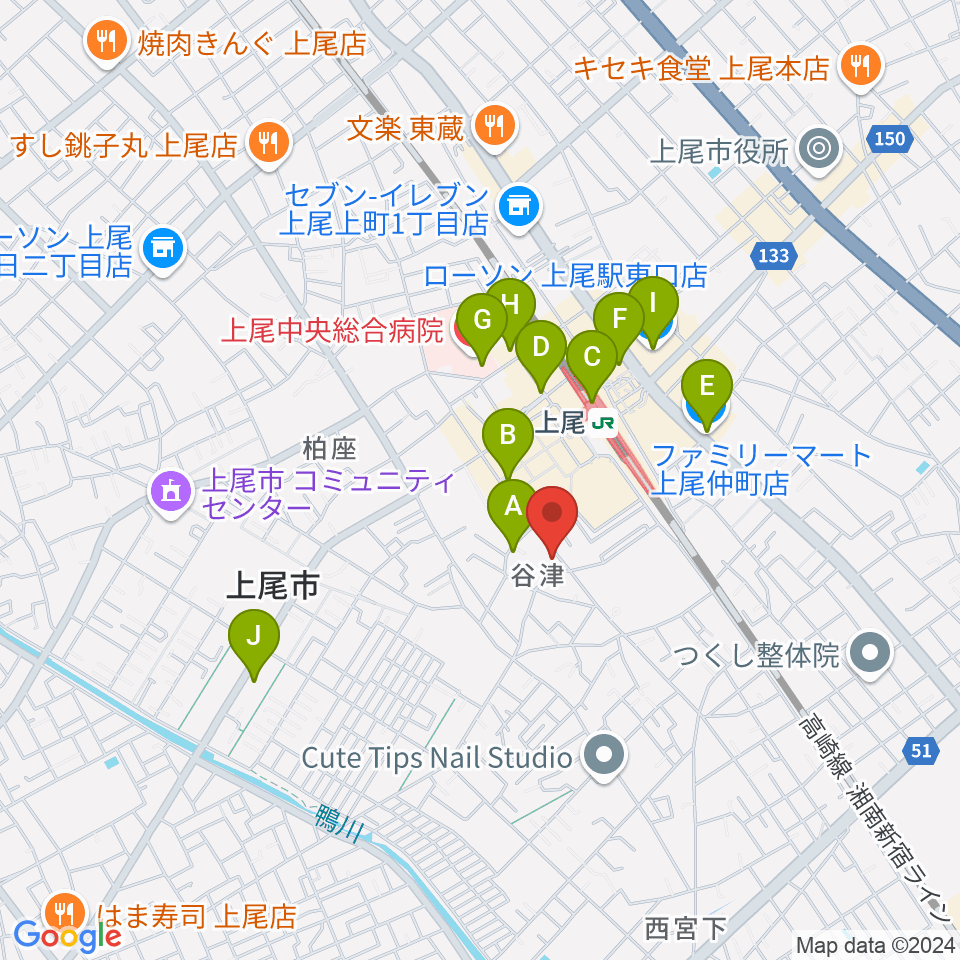 上尾Janny周辺のコンビニエンスストア一覧地図