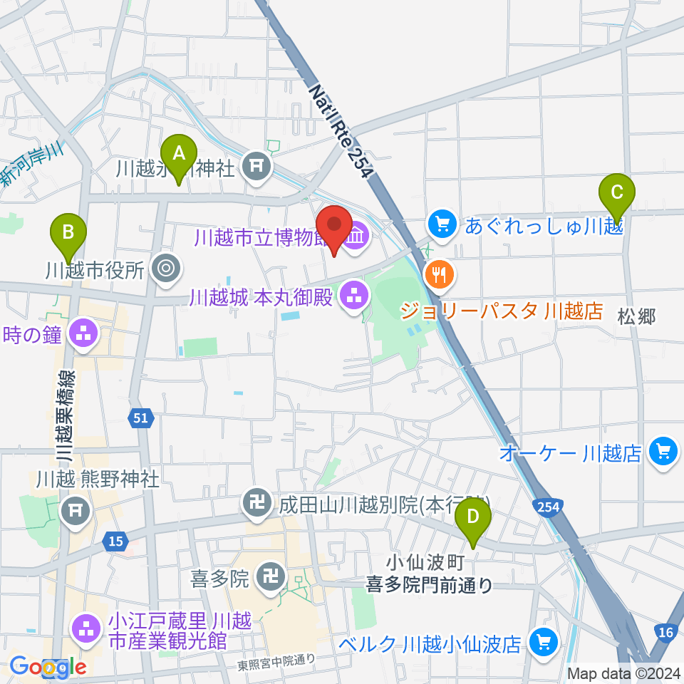 川越市立美術館周辺のコンビニエンスストア一覧地図