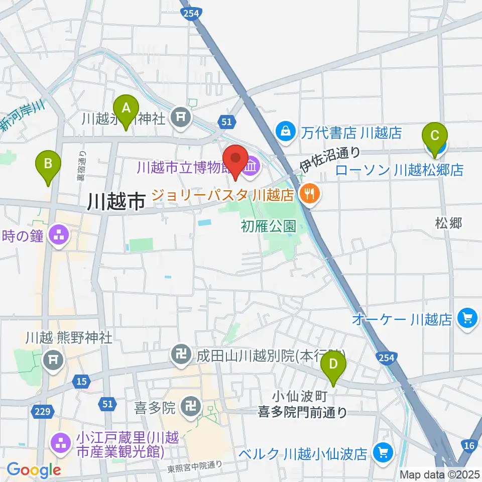 川越市立美術館周辺のコンビニエンスストア一覧地図