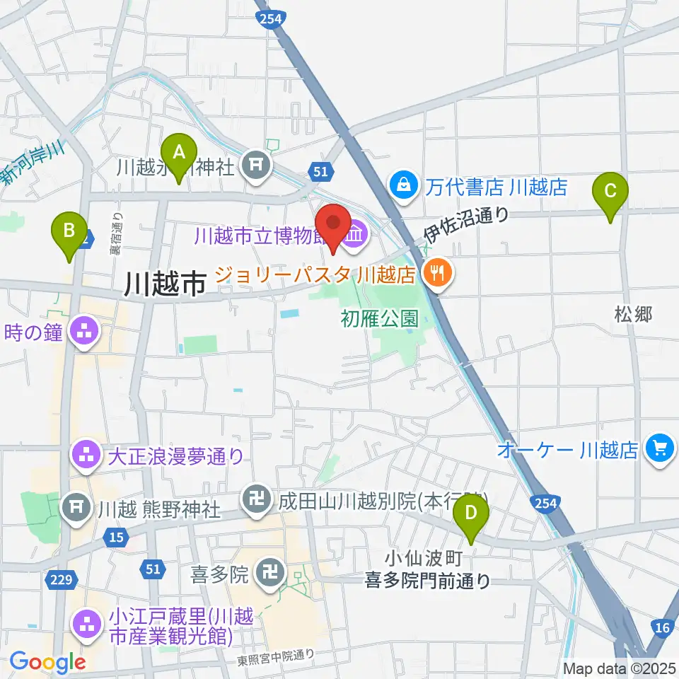 川越市立美術館周辺のコンビニエンスストア一覧地図