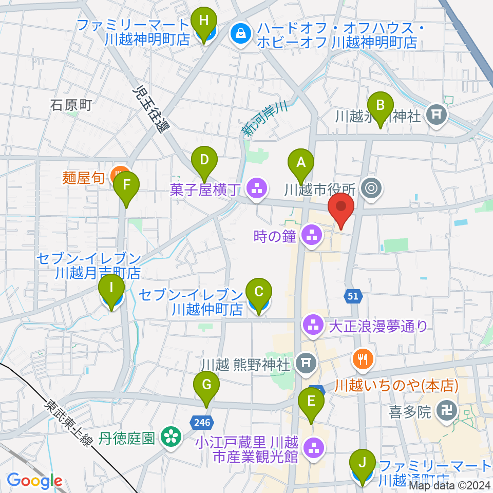 川越スカラ座周辺のコンビニエンスストア一覧地図