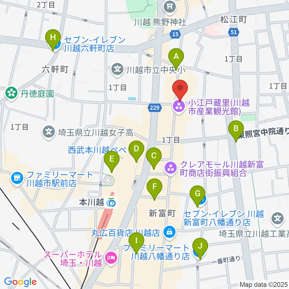 カワイ音楽教室川越センター周辺のコンビニエンスストア一覧地図