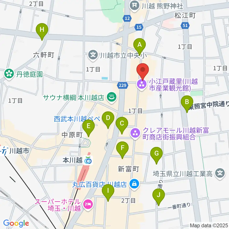 カワイ音楽教室川越センター周辺のコンビニエンスストア一覧地図