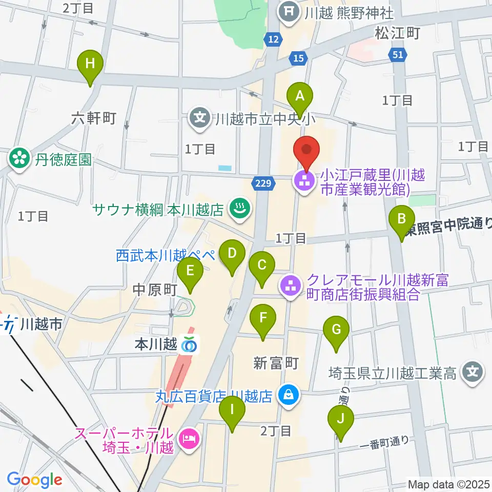 カワイ音楽教室川越センター周辺のコンビニエンスストア一覧地図