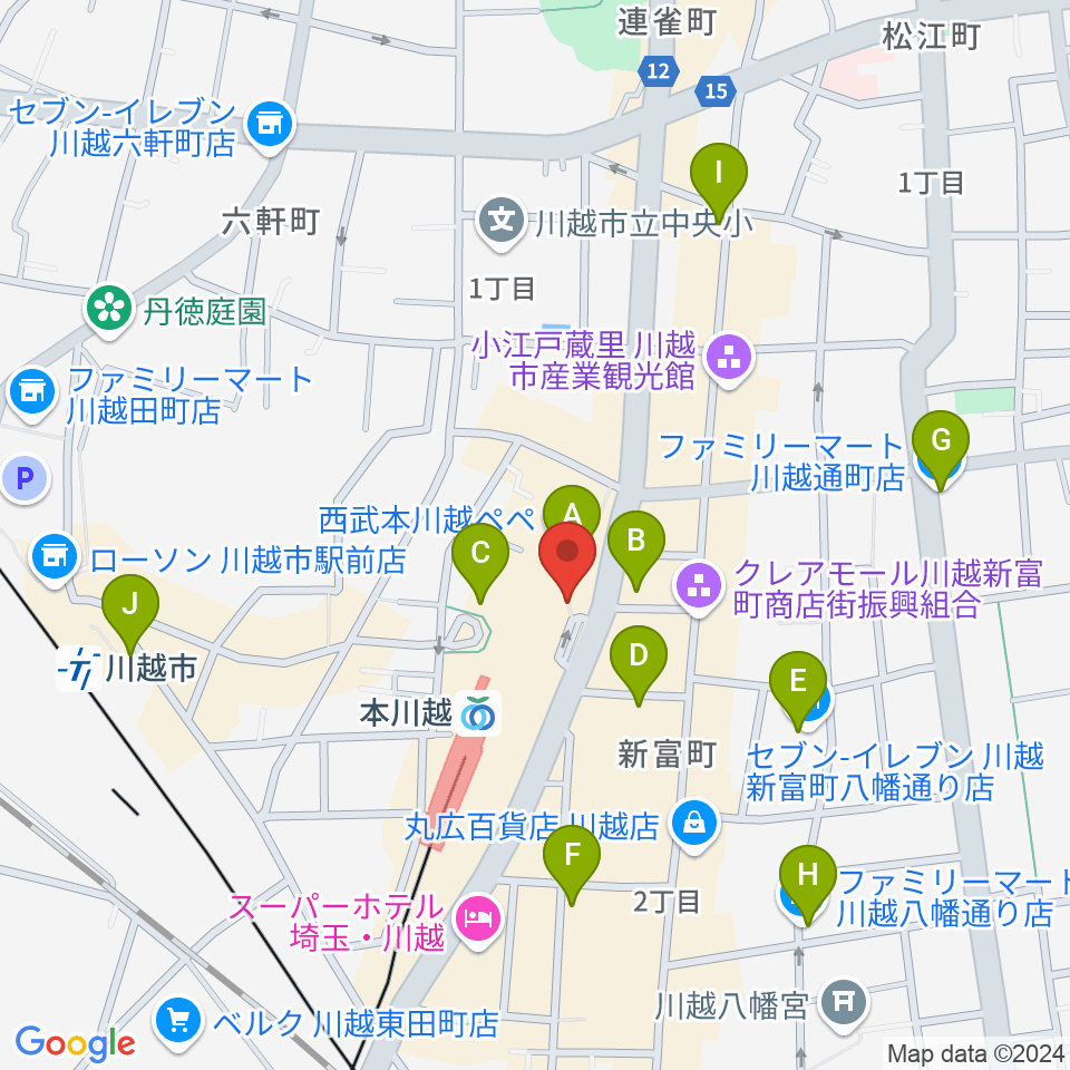 バンダレコード本川越ペペ店周辺のコンビニエンスストア一覧地図