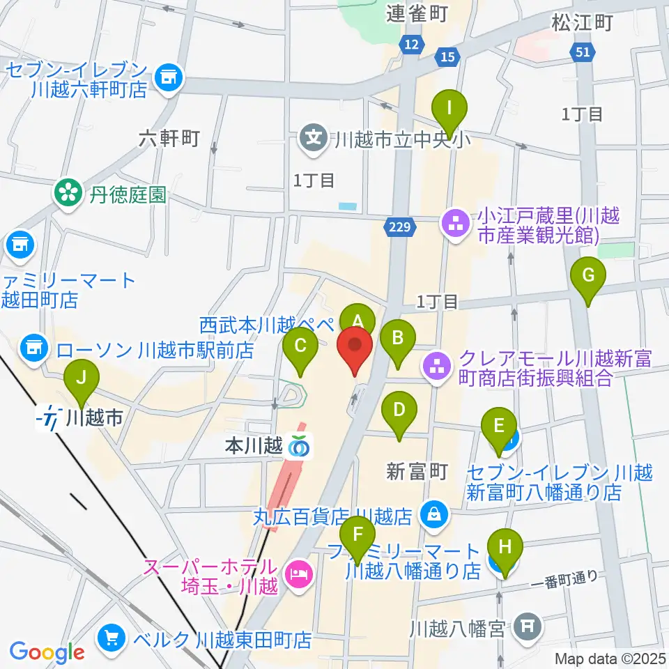 バンダレコード本川越ペペ店周辺のコンビニエンスストア一覧地図