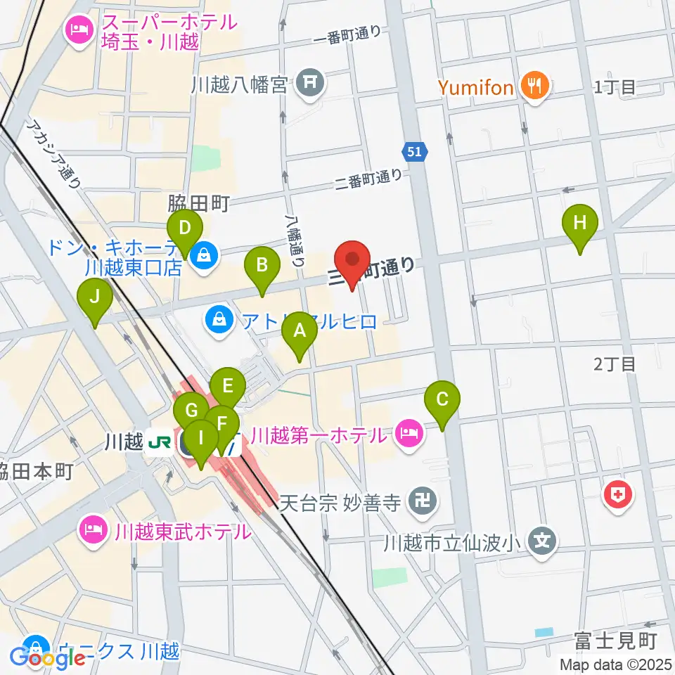 川越駅東口多目的ホール周辺のコンビニエンスストア一覧地図