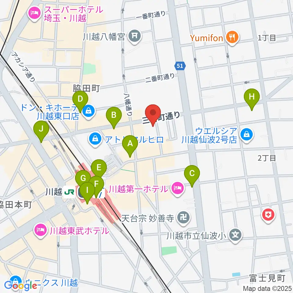 川越駅東口多目的ホール周辺のコンビニエンスストア一覧地図
