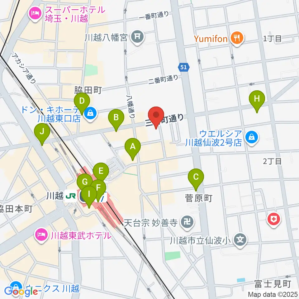 川越駅東口多目的ホール周辺のコンビニエンスストア一覧地図