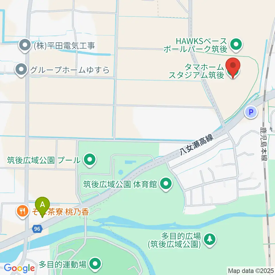 タマホーム スタジアム筑後周辺のコンビニエンスストア一覧地図