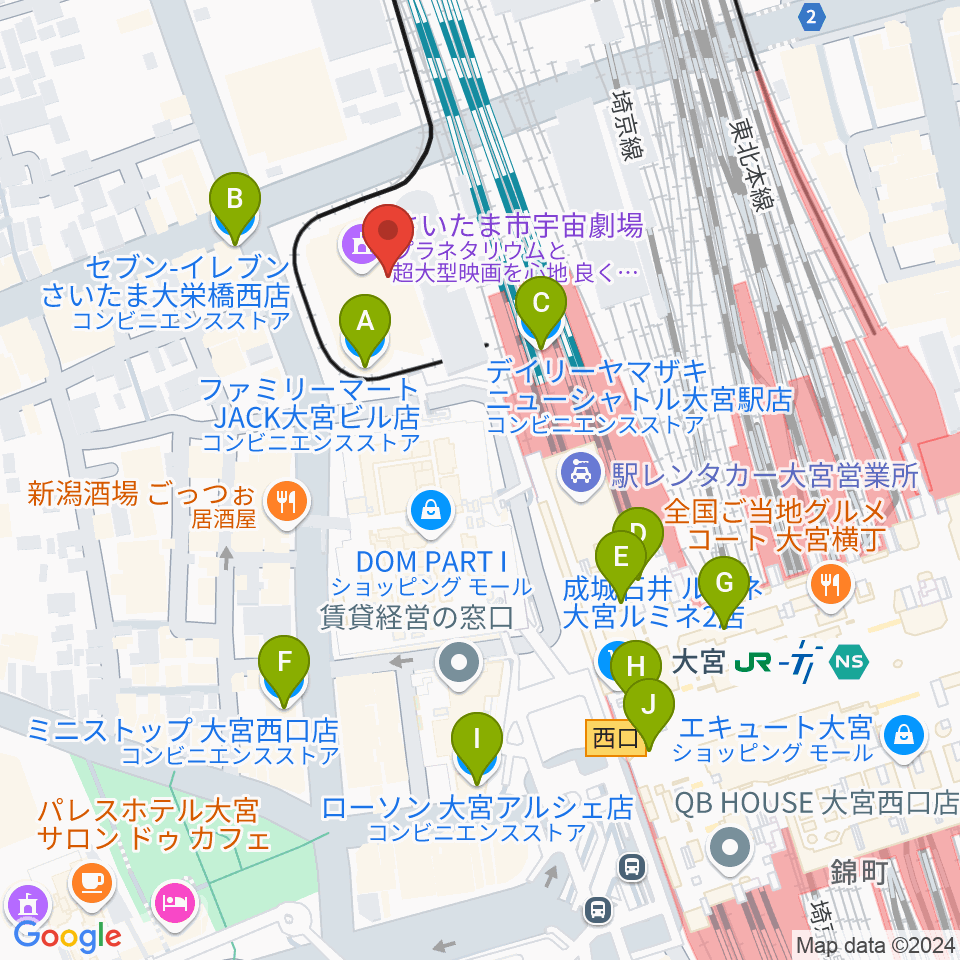 さいたま市宇宙劇場周辺のコンビニエンスストア一覧地図