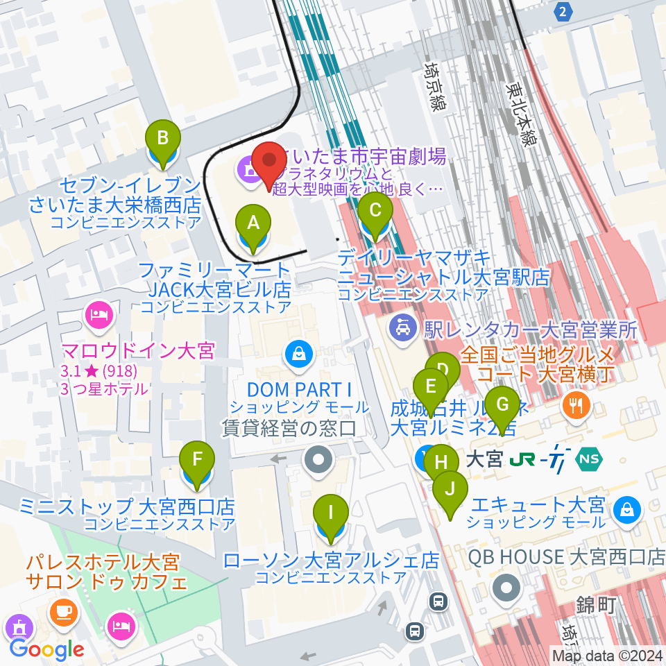 さいたま市宇宙劇場周辺のコンビニエンスストア一覧地図