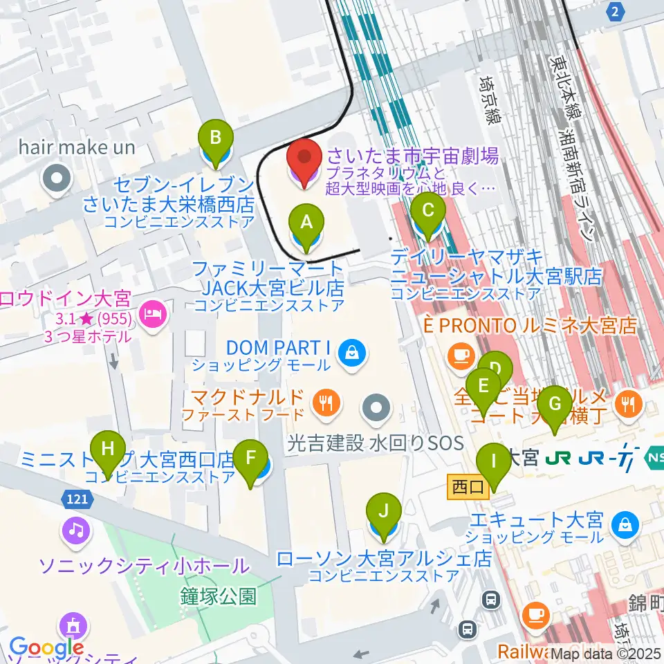 さいたま市宇宙劇場周辺のコンビニエンスストア一覧地図