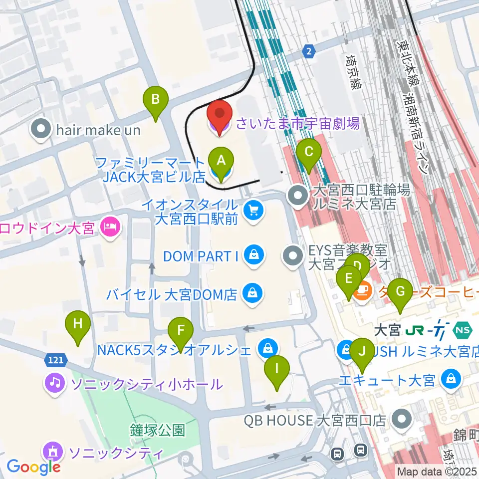 さいたま市宇宙劇場周辺のコンビニエンスストア一覧地図