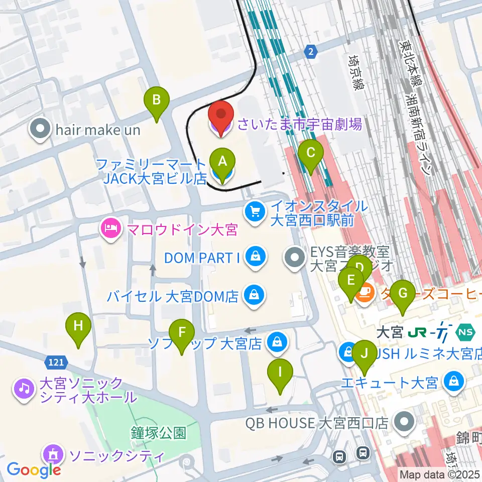 さいたま市宇宙劇場周辺のコンビニエンスストア一覧地図