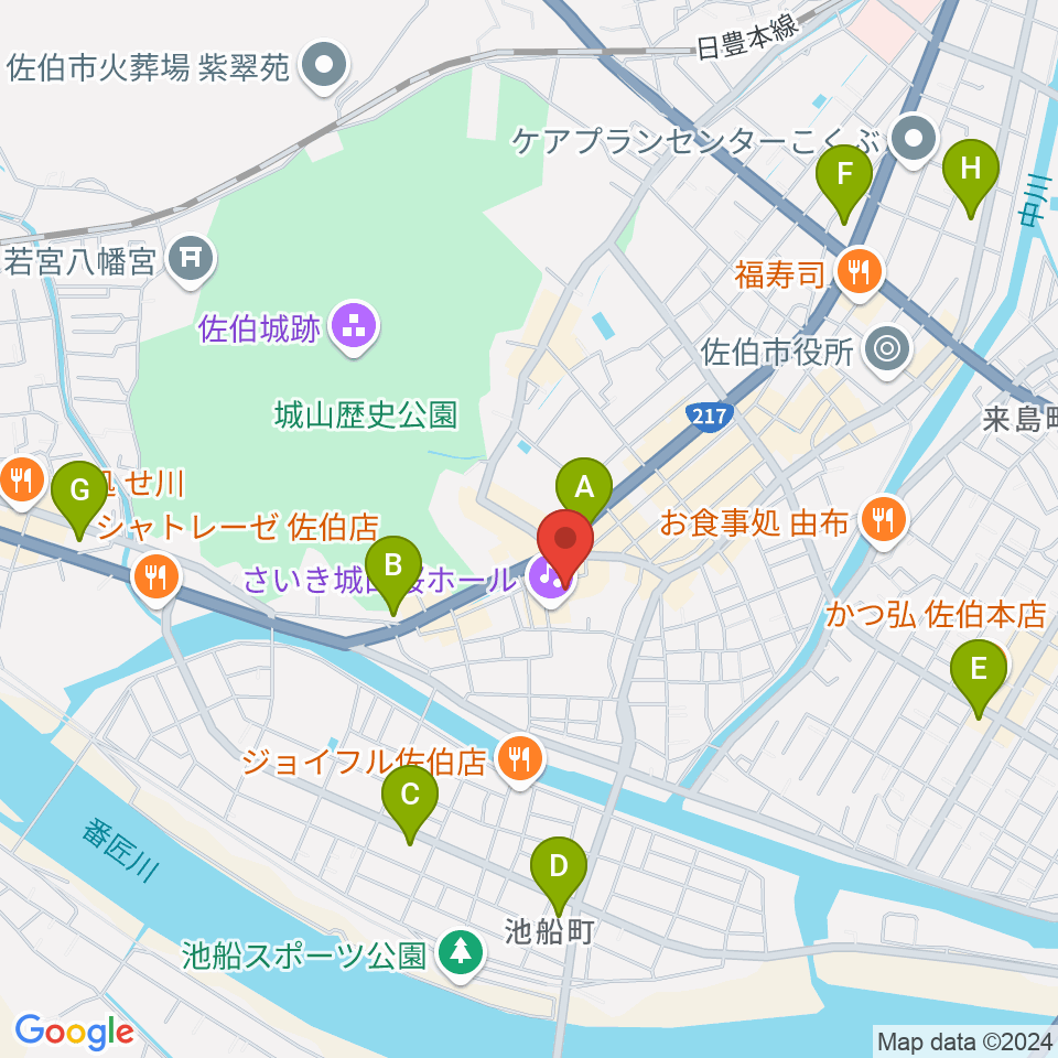 さいき城山桜ホール周辺のコンビニエンスストア一覧地図