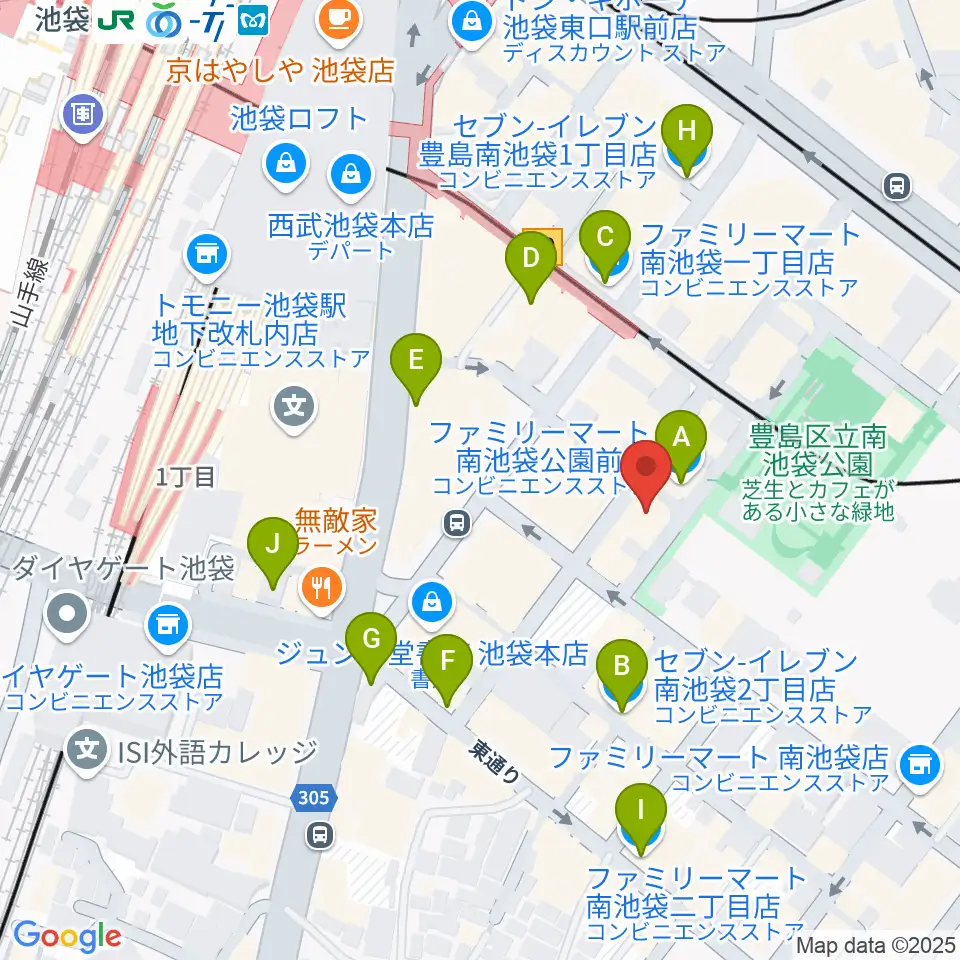 アカペラスタジオBASS ON TOP池袋東口店周辺のコンビニエンスストア一覧地図