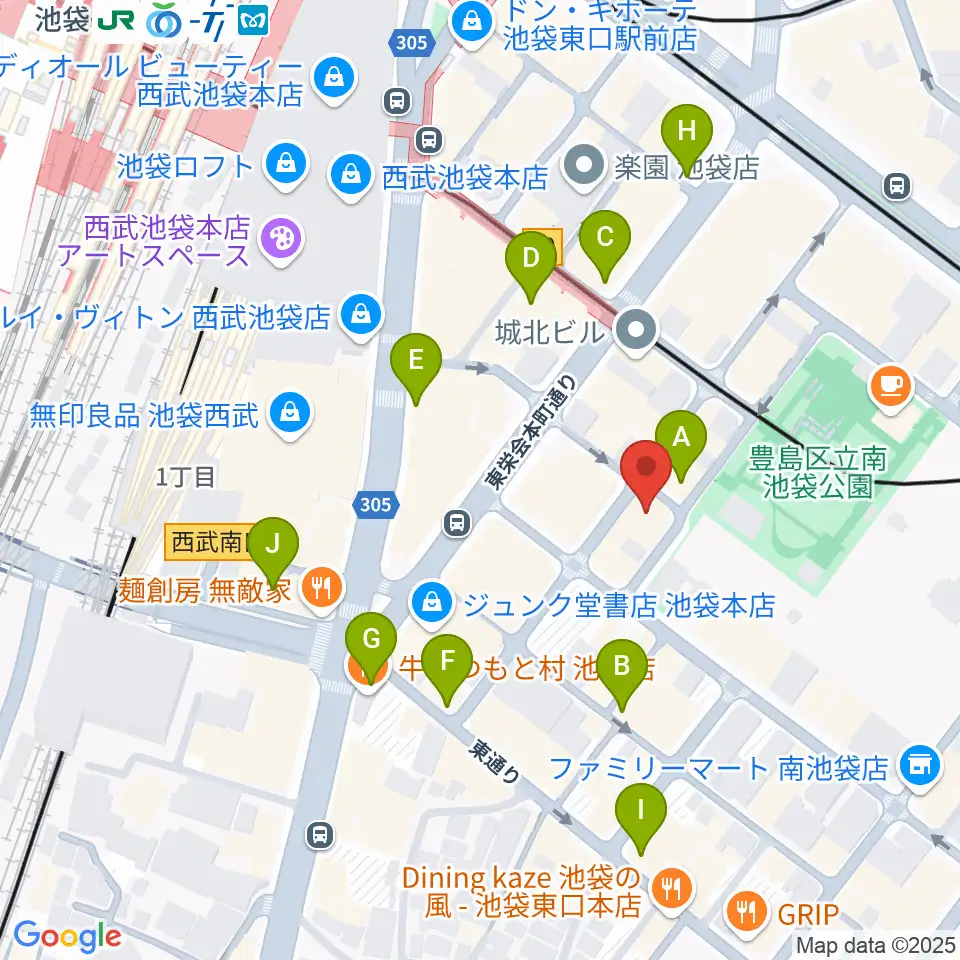 アカペラスタジオBASS ON TOP池袋東口店周辺のコンビニエンスストア一覧地図