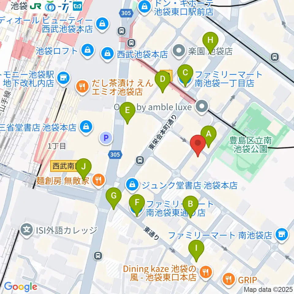 アカペラスタジオBASS ON TOP池袋東口店周辺のコンビニエンスストア一覧地図