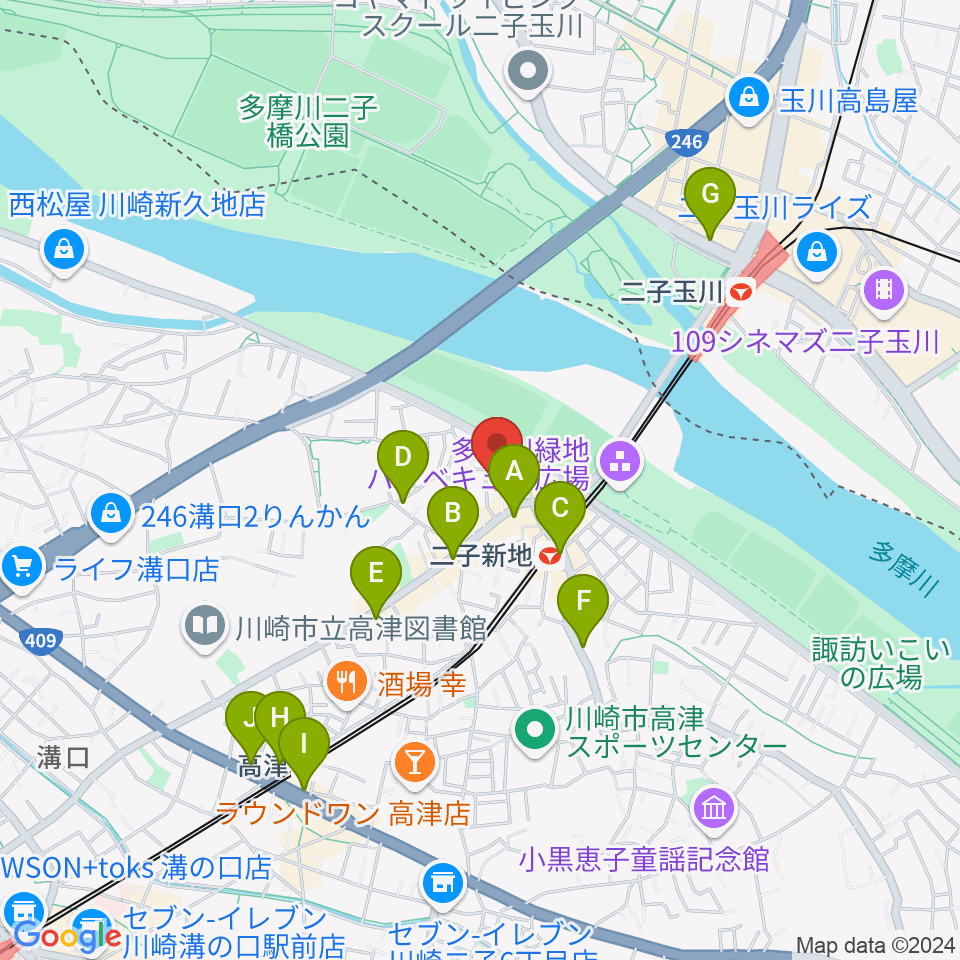 ふたこ音楽館周辺のコンビニエンスストア一覧地図