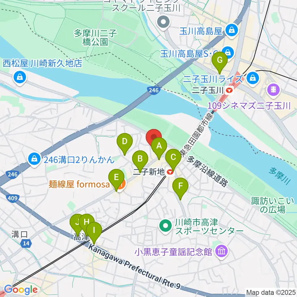ふたこ音楽館周辺のコンビニエンスストア一覧地図