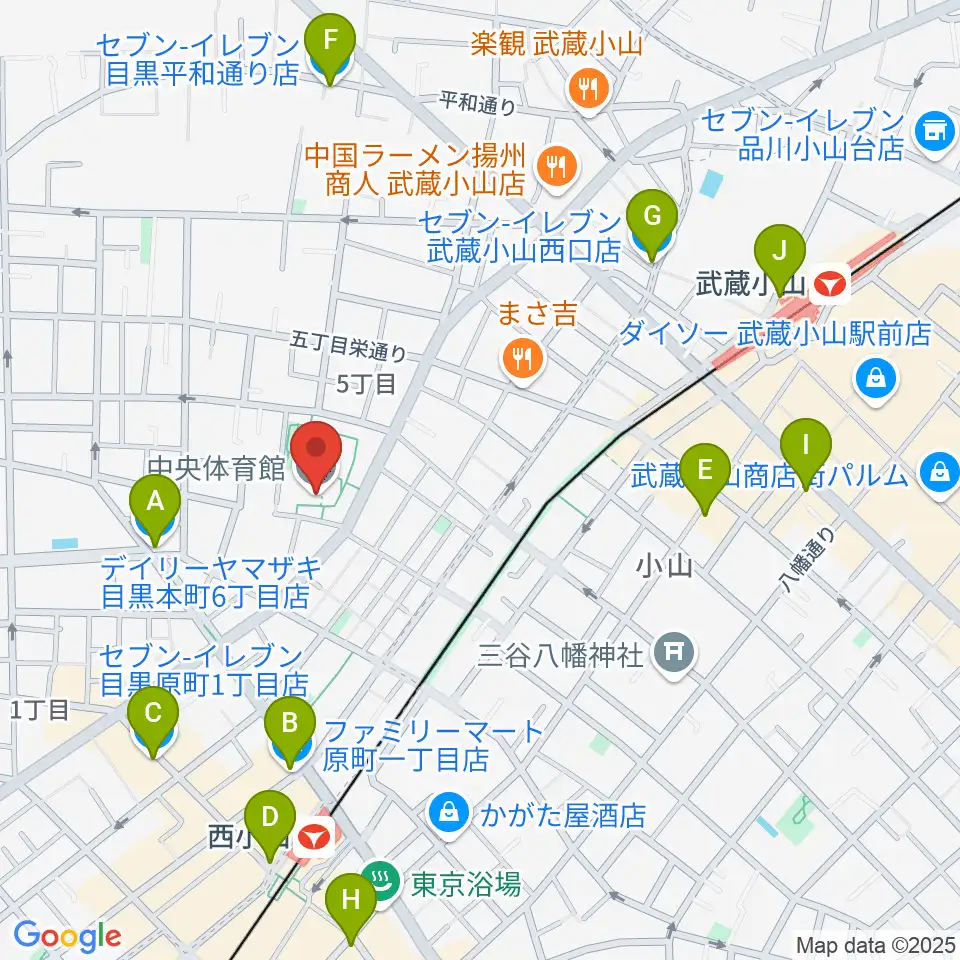 目黒区立中央体育館周辺のコンビニエンスストア一覧地図