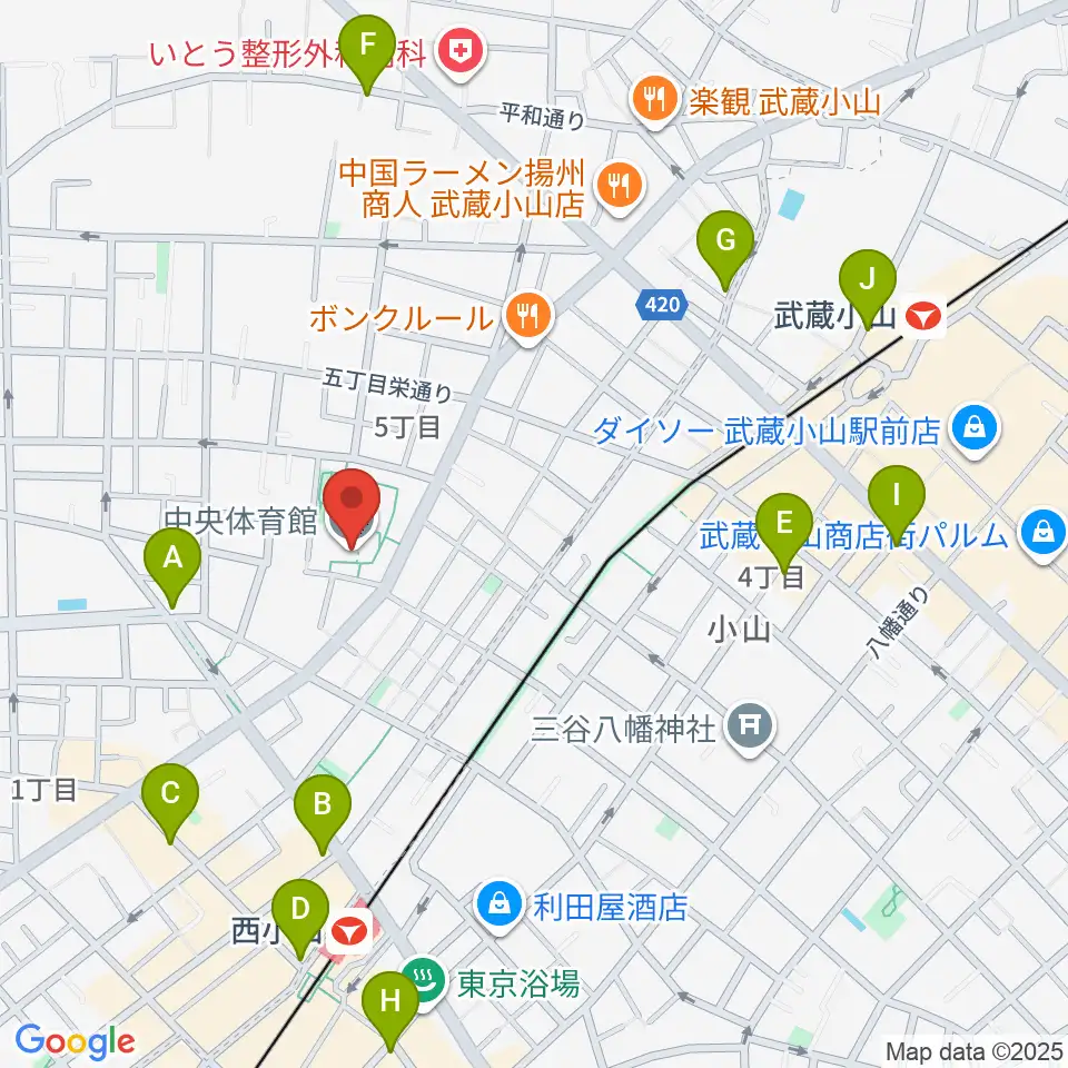 目黒区立中央体育館周辺のコンビニエンスストア一覧地図