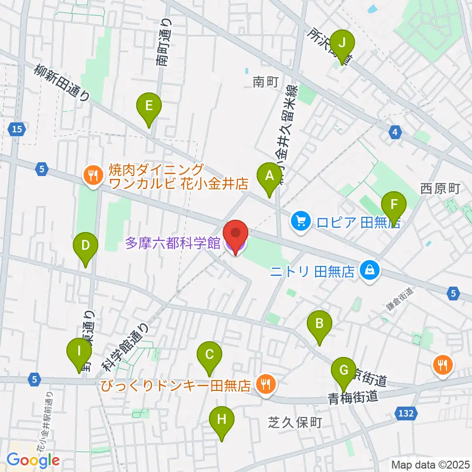 多摩六都科学館周辺のコンビニエンスストア一覧地図