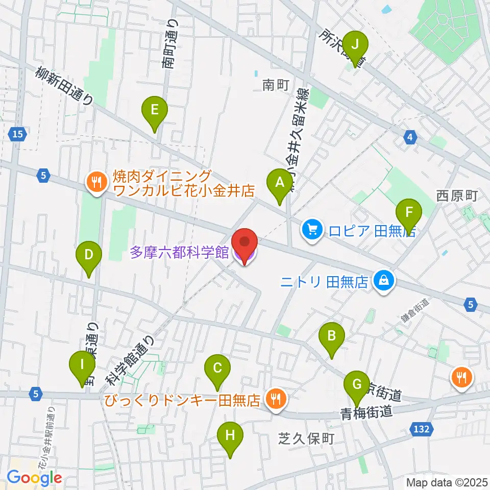 多摩六都科学館周辺のコンビニエンスストア一覧地図