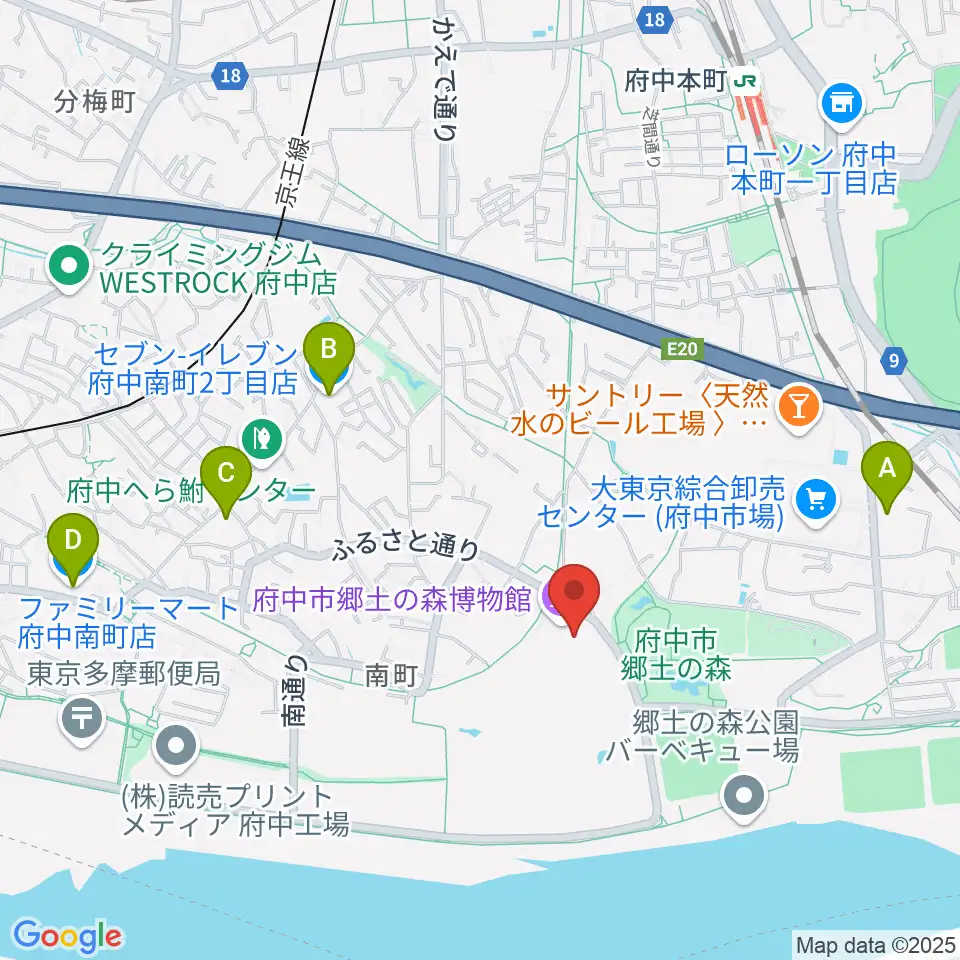 府中市郷土の森博物館周辺のコンビニエンスストア一覧地図