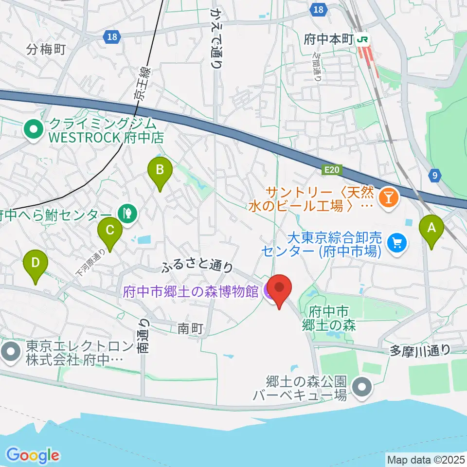 府中市郷土の森博物館周辺のコンビニエンスストア一覧地図
