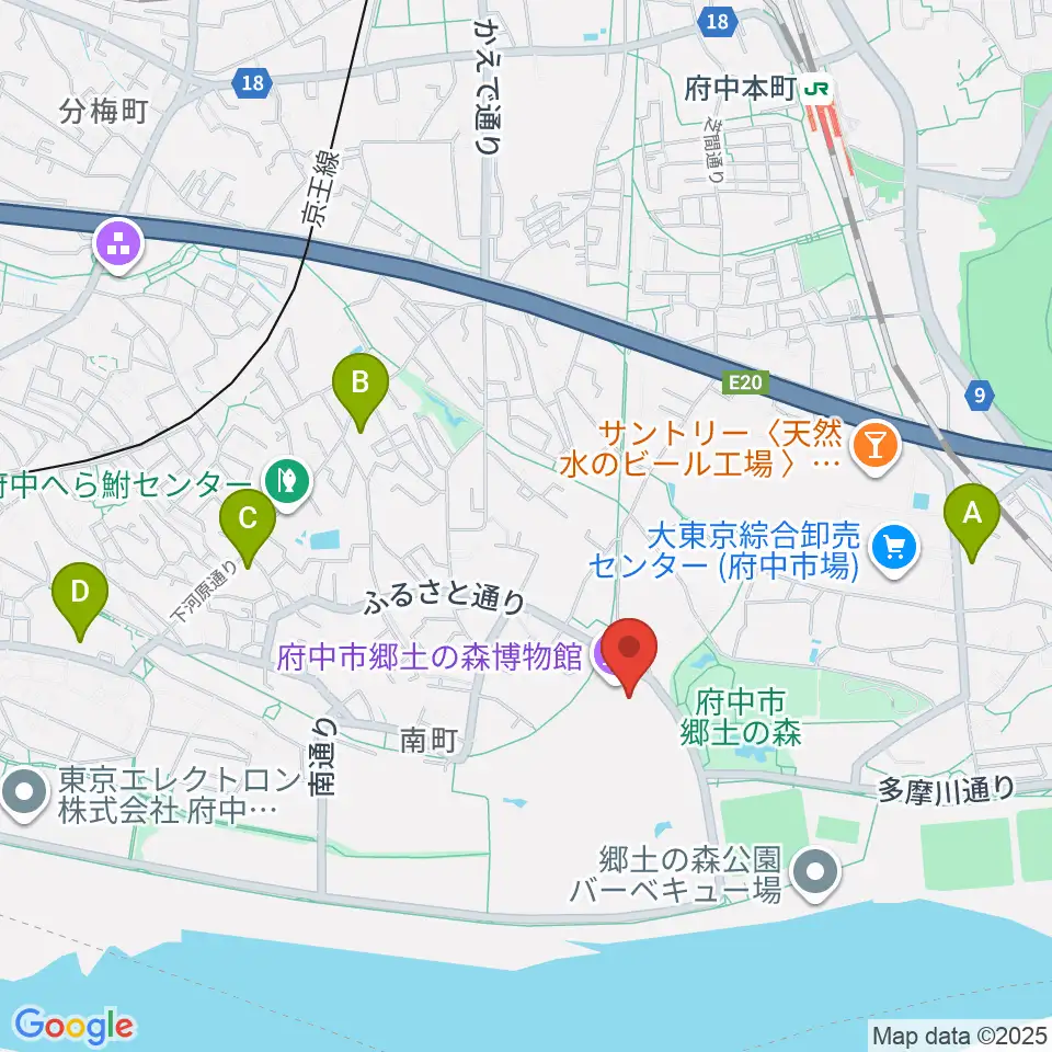 府中市郷土の森博物館周辺のコンビニエンスストア一覧地図