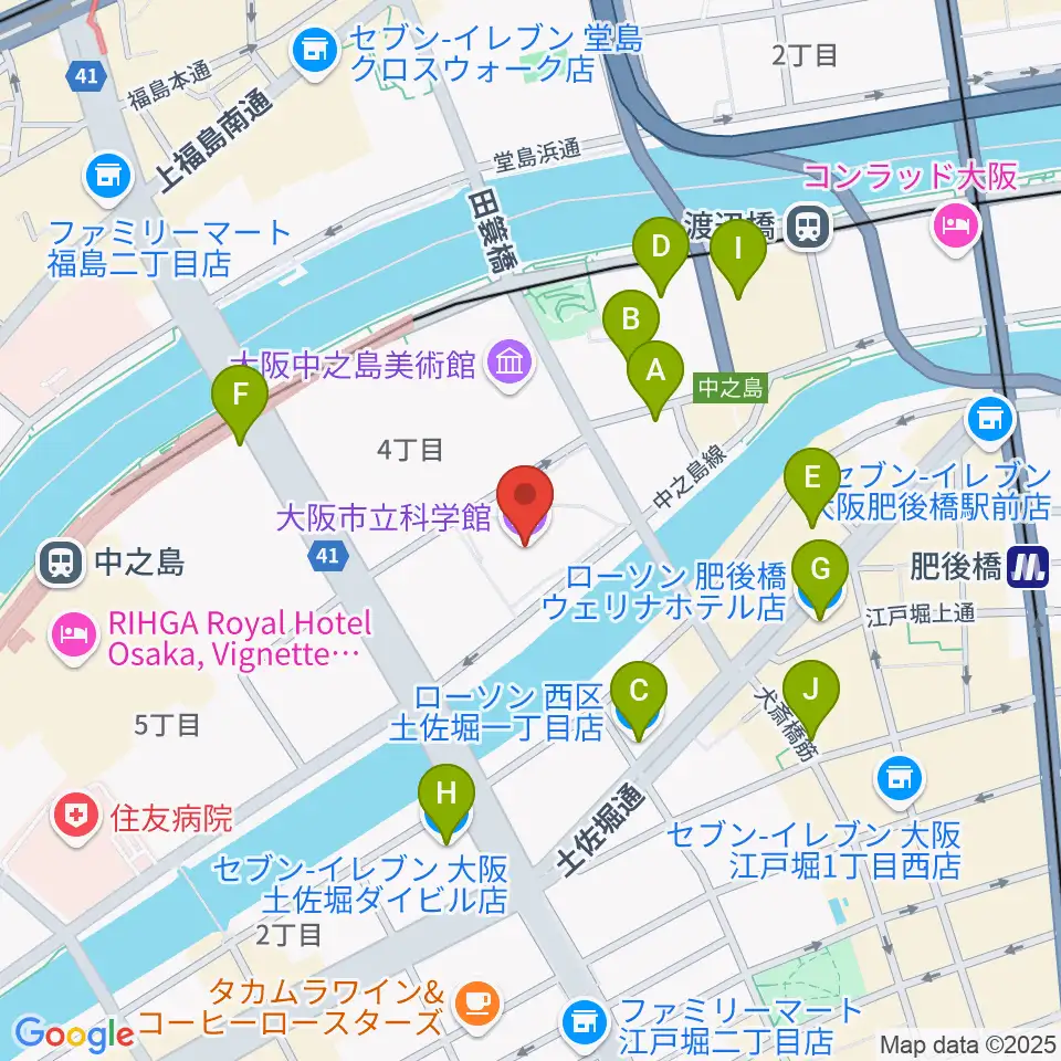 大阪市立科学館周辺のコンビニエンスストア一覧地図