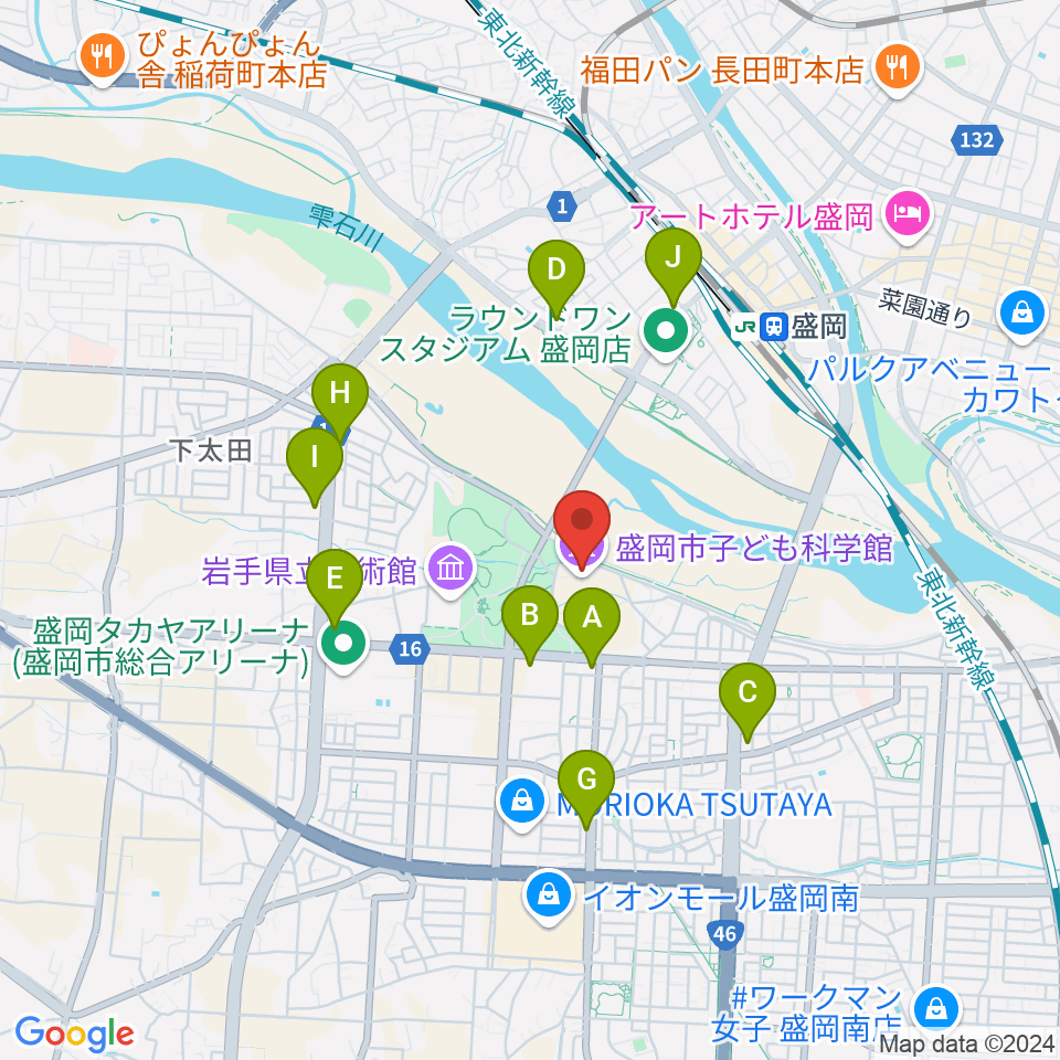 盛岡市子ども科学館周辺のコンビニエンスストア一覧地図