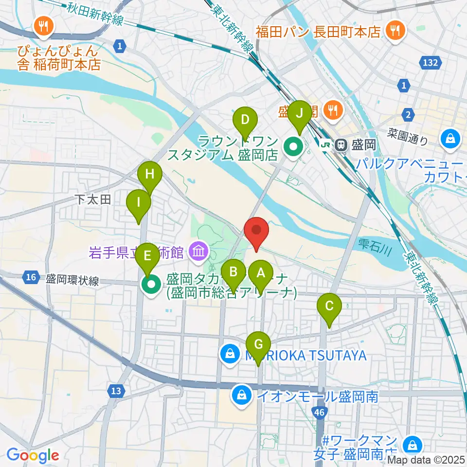 盛岡市子ども科学館周辺のコンビニエンスストア一覧地図