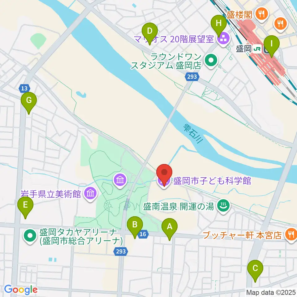 盛岡市子ども科学館周辺のコンビニエンスストア一覧地図