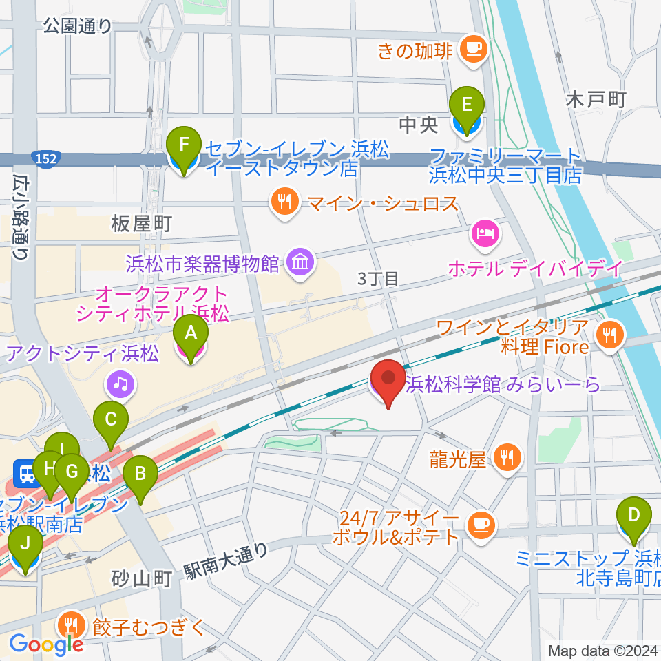 浜松科学館周辺のコンビニエンスストア一覧地図