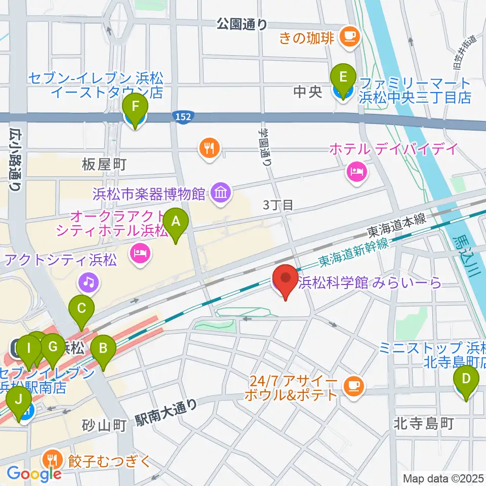 浜松科学館周辺のコンビニエンスストア一覧地図