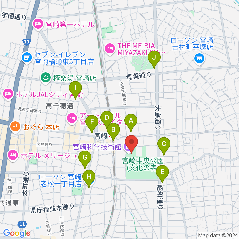 宮崎科学技術館周辺のコンビニエンスストア一覧地図