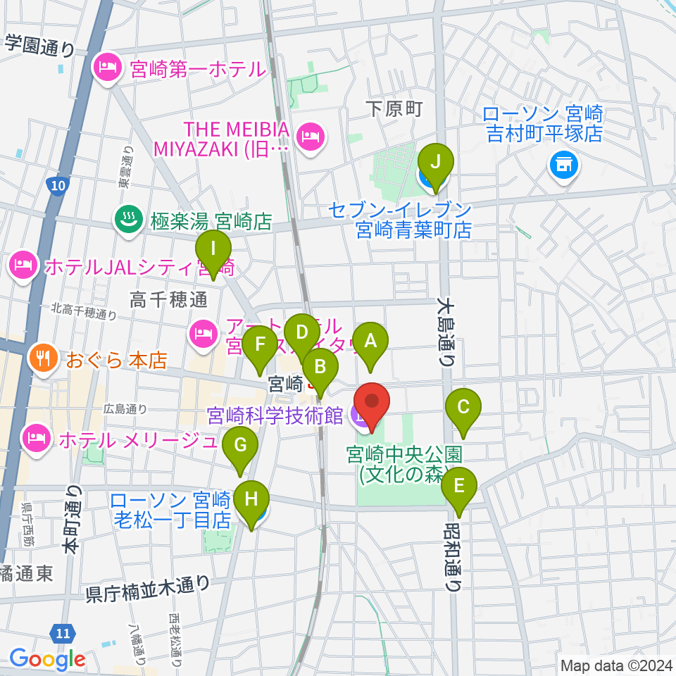 宮崎科学技術館周辺のコンビニエンスストア一覧地図