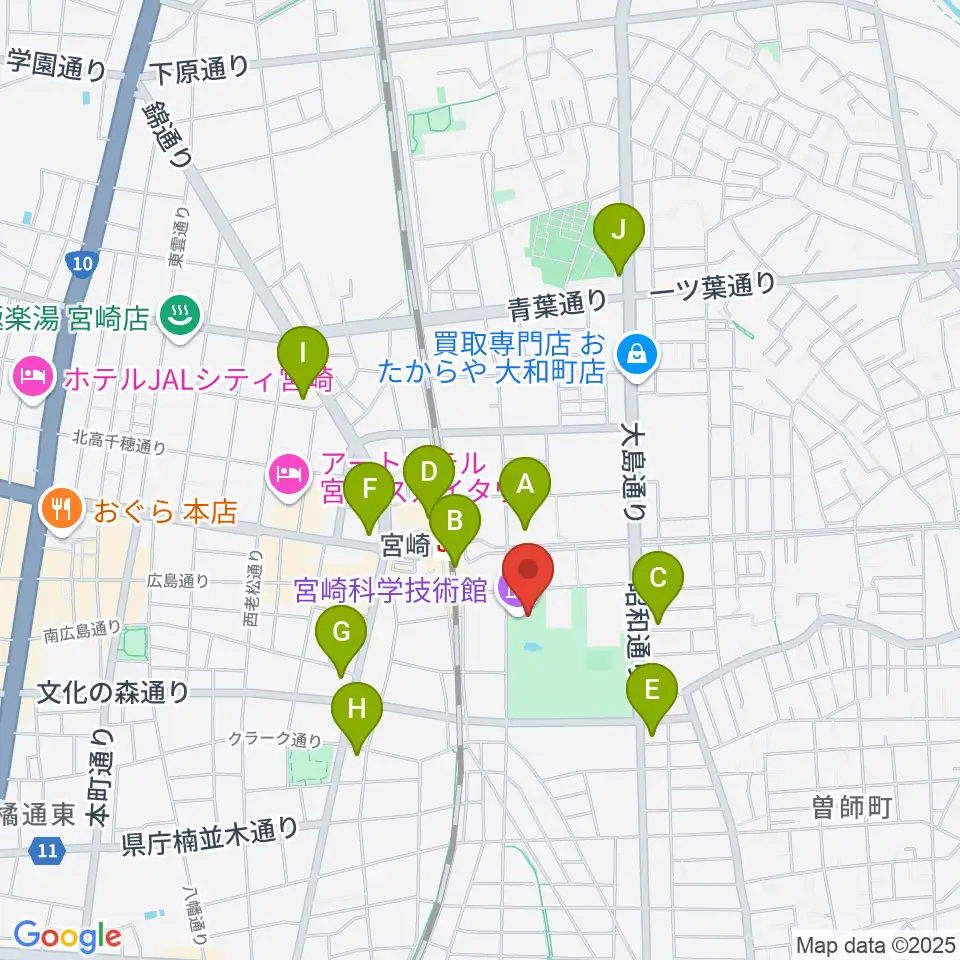 宮崎科学技術館周辺のコンビニエンスストア一覧地図