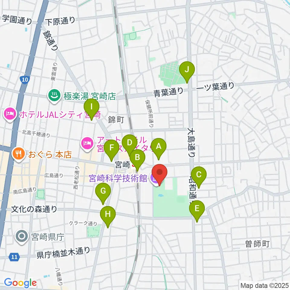 宮崎科学技術館周辺のコンビニエンスストア一覧地図