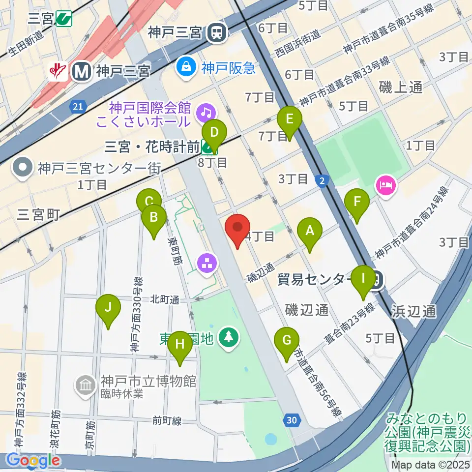 プラスミュージック神戸三宮周辺のコンビニエンスストア一覧地図